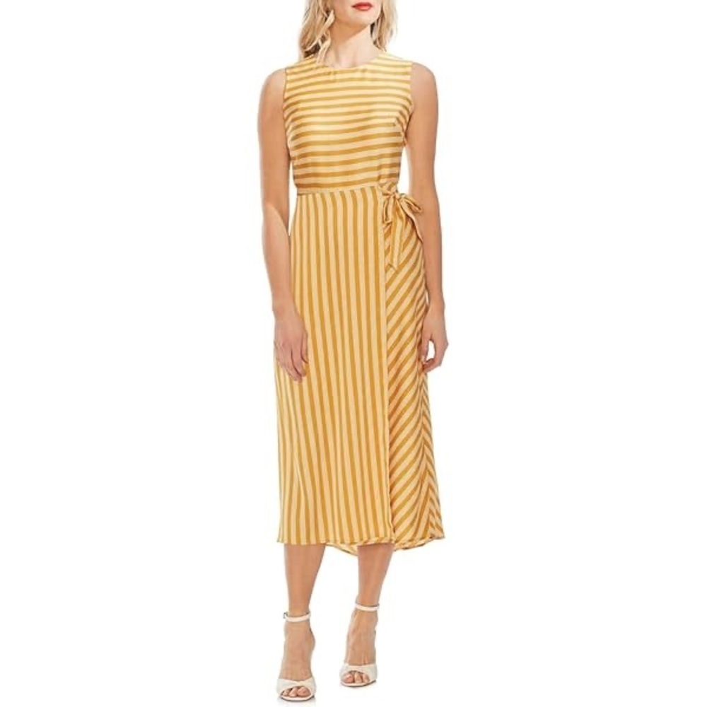 Vince Camuto Women's Faux Wrap Satin Midi Dress - Size 8
Gold & Yellow Striped